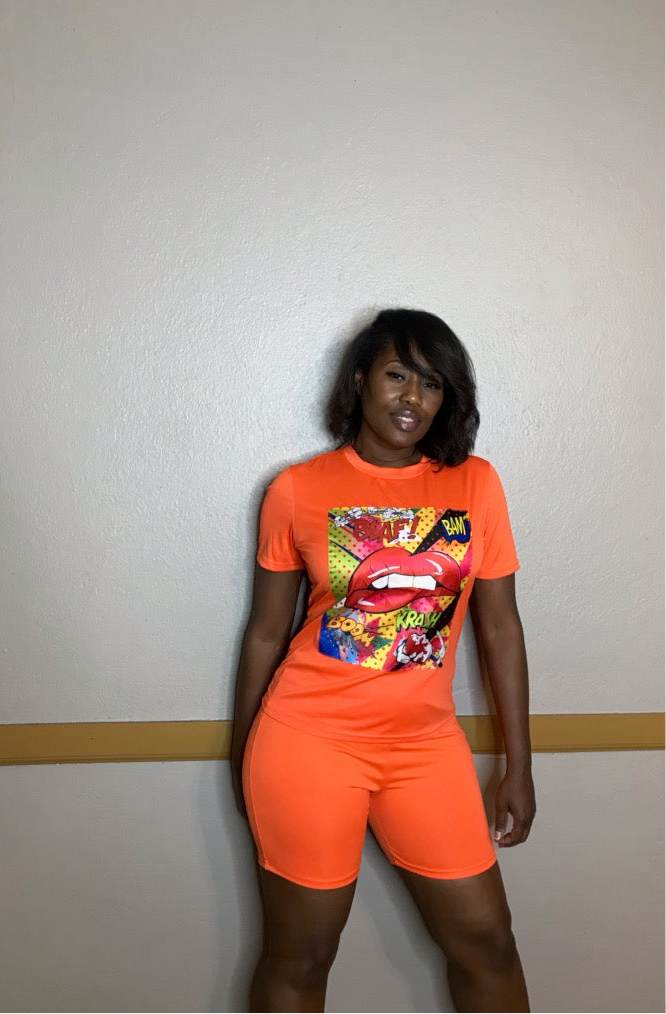 Orange Letter Print Tracksuit Set