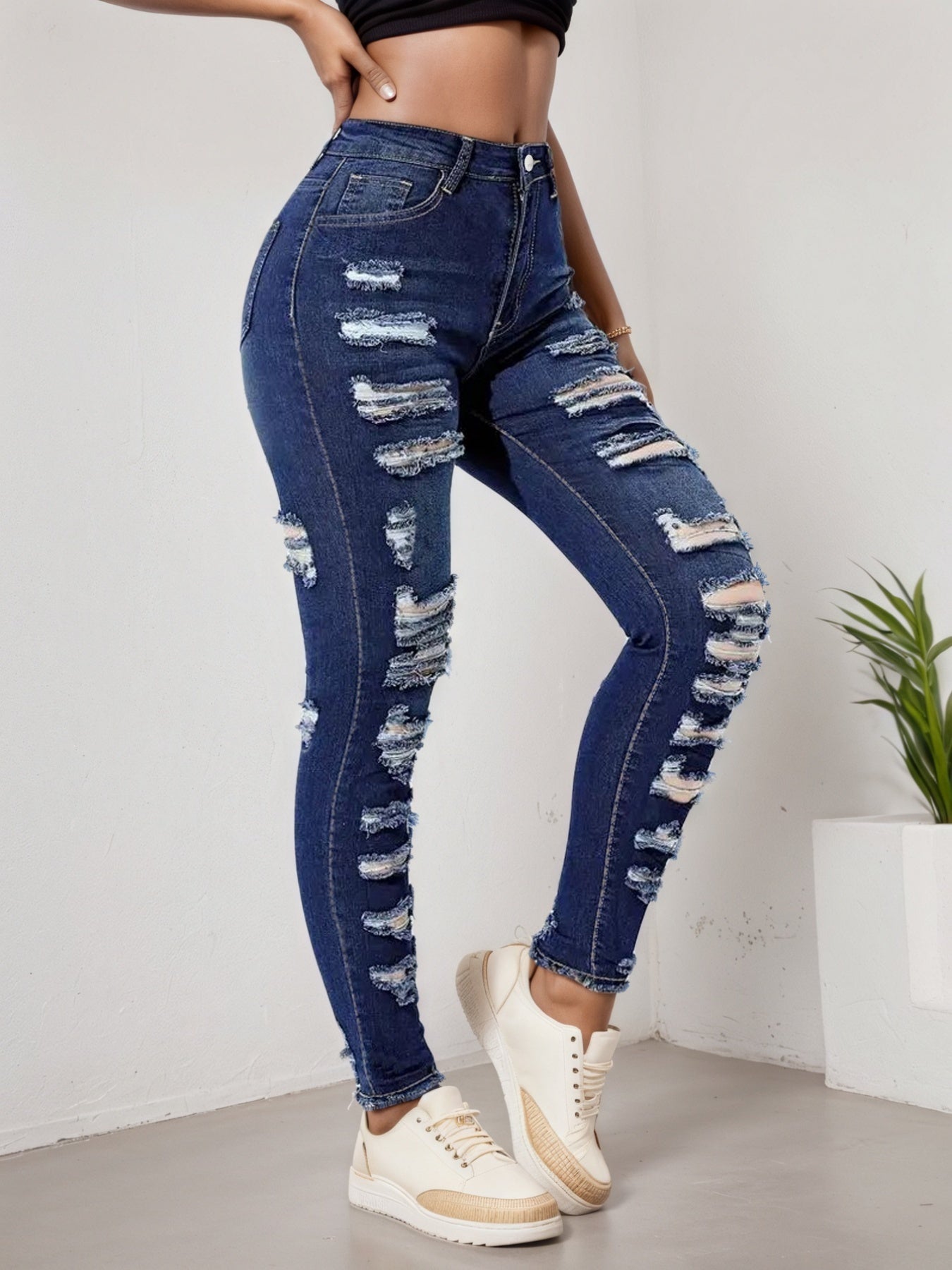 2025 Women's Ripped Tight Cropped Pants, New High Stretch Jeans, Fashionable And Versatile Street Style, Slim Fit Design, Women's Jeans And Clothing
