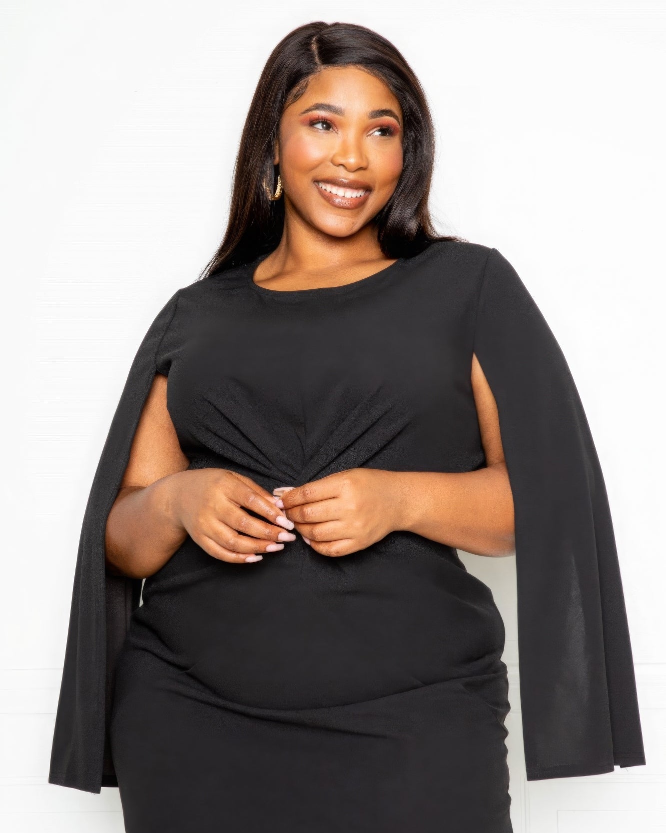 Cape Sleeve Dress With Knot Detail