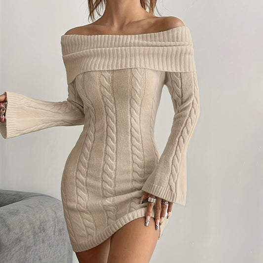 Women's Off Shoulder Bodycon Dress, Long Sleeve Mini Club Dress, Elegant Party Fitted Short Dresses