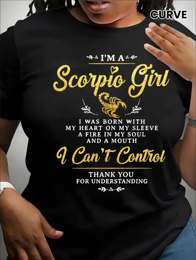 Scorpio Girl Printed Short Sleeve T-Shirt, Spring  Summer Casual Crew Neck Top, Women's Clothing