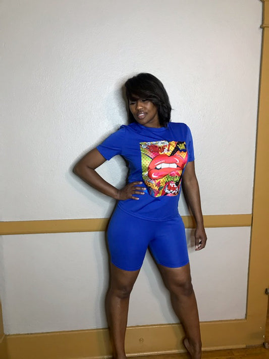 Blue Letter Print Tracksuit Set